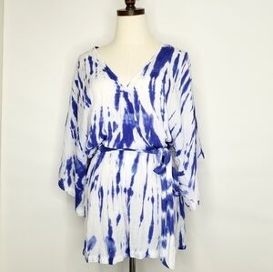 Lulus Blue and White Tie Dye Lightweight Sexy Preppy Boho Beachy Romper, XS